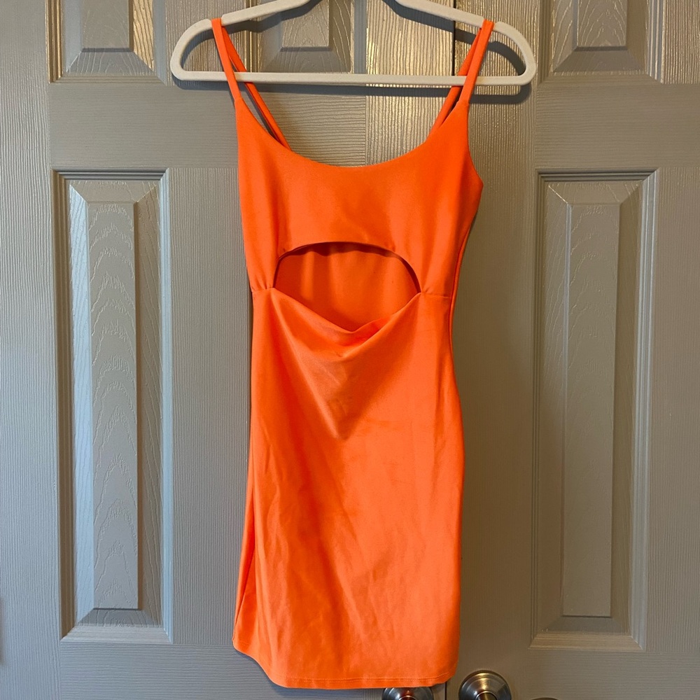 Neon Orange Cut-out Body-con Dress